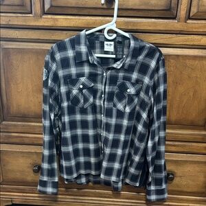 Harley-Davidson Black/Gray/White Plaid Blouse with Side-Ties
